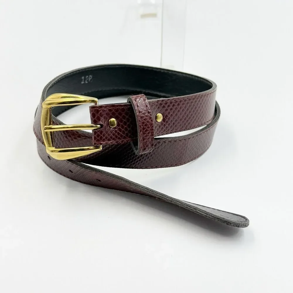 Women Snakeskin Pattern Dress Belt Slim Red Size 12 Gold Buckle